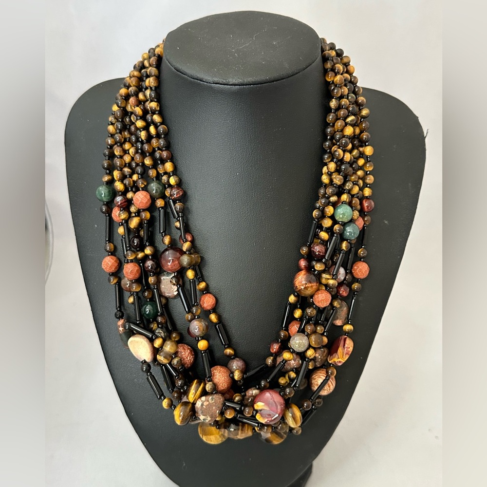Multi strand stone bead necklace with sterling clasp